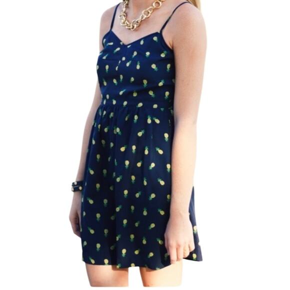 J Crew Women Pineapple Strappy Mini Dress Pocket Hawaiian Boho Size. 10 NWT - Picture 2 of 7
